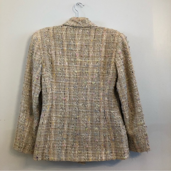 Vintage Alma Italy Tan & Pastel Tweed Power Blazer 90s Shoulder Pads 44 M - Picture 9 of 12